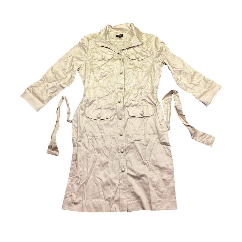 Talbots Petites 12P Khaki Tan Safari Utility Belted Shirt Dress Cotton Blend